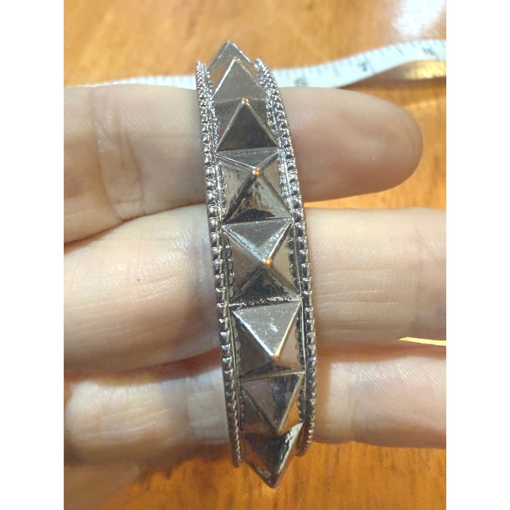 Silver Tone Pyramid Studded Bangle Bracelet Edgy Punk Rock Spike Bangle 2.5in